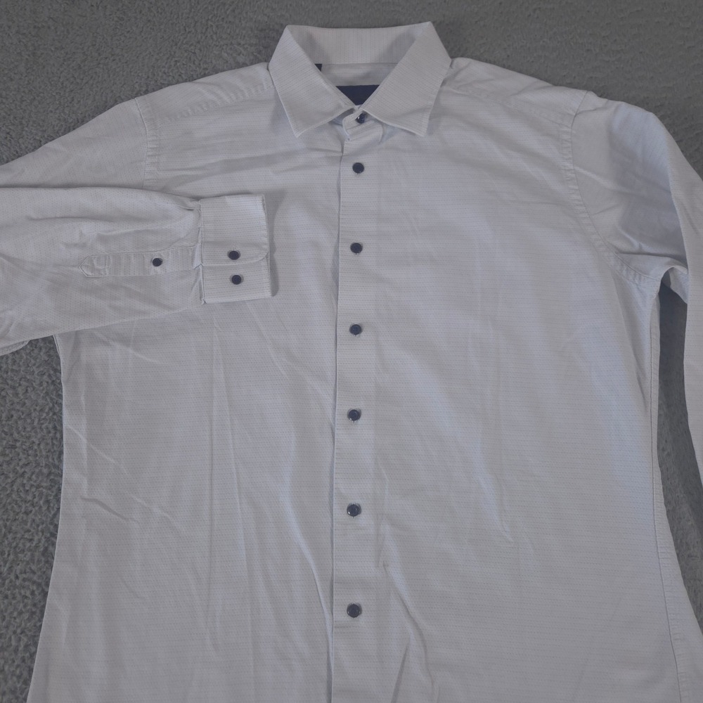 David Donahue Shirt Mens 17.5 36/37 Trim Fit Cotton Micro Dot Button Up Long